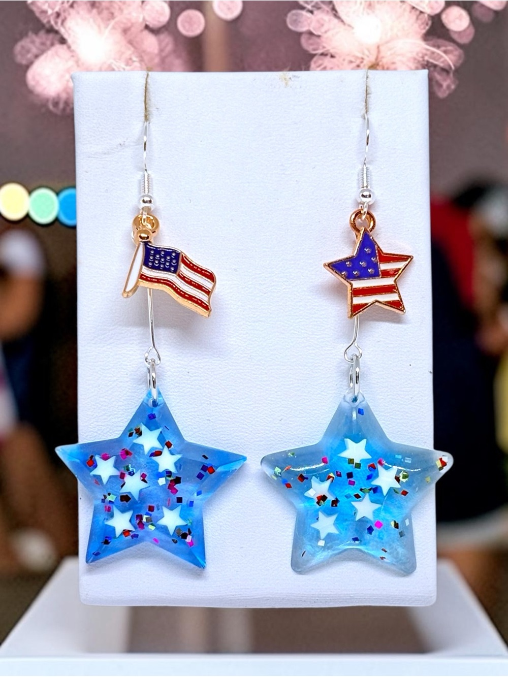Blue Star & Flag Dangle Earrings - Patriotic Women’s Jewelry